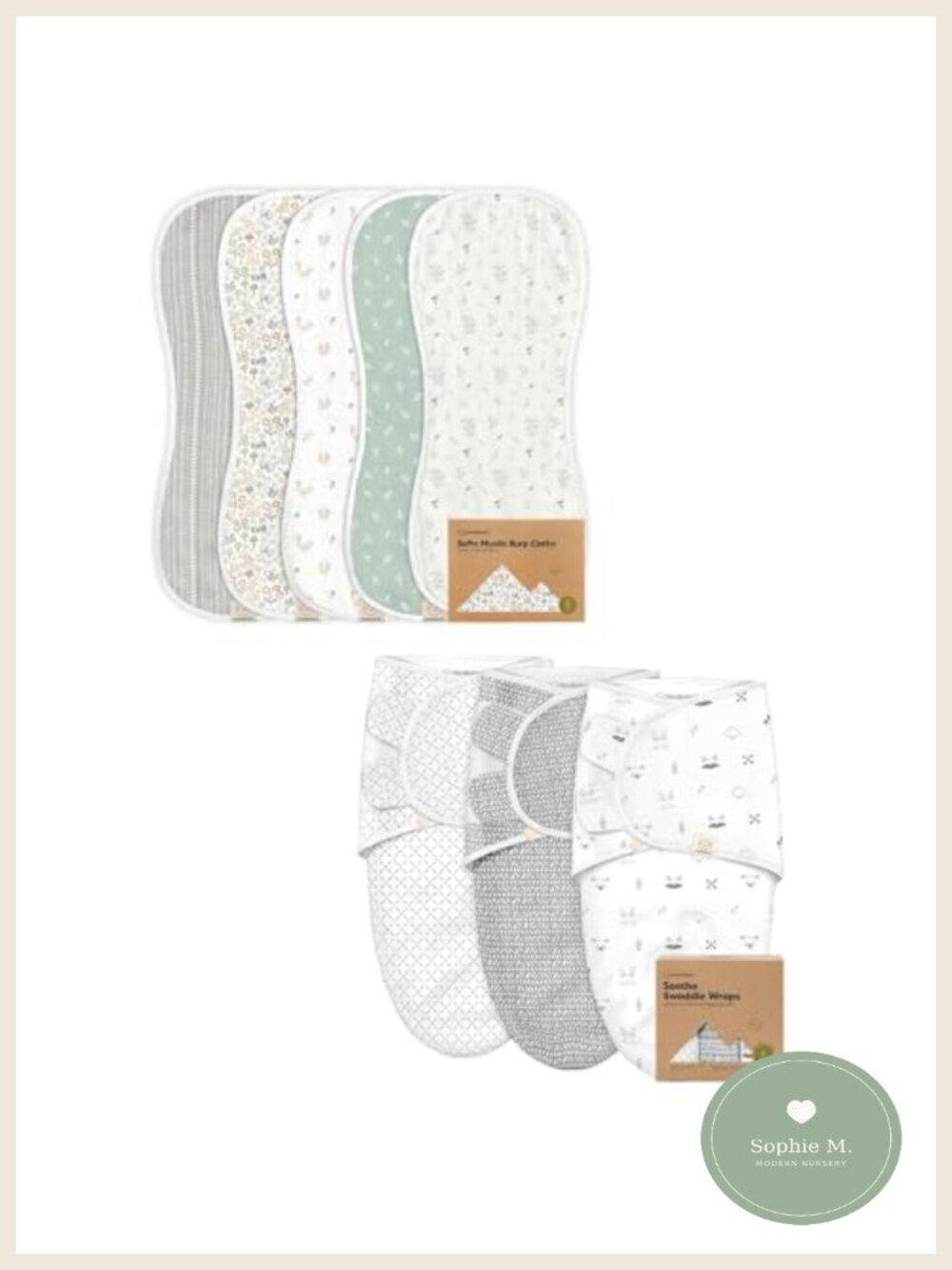 Muslin Burp Cloths 5-Pack & Swaddle Sleep Sacks 3-Pack Cotton